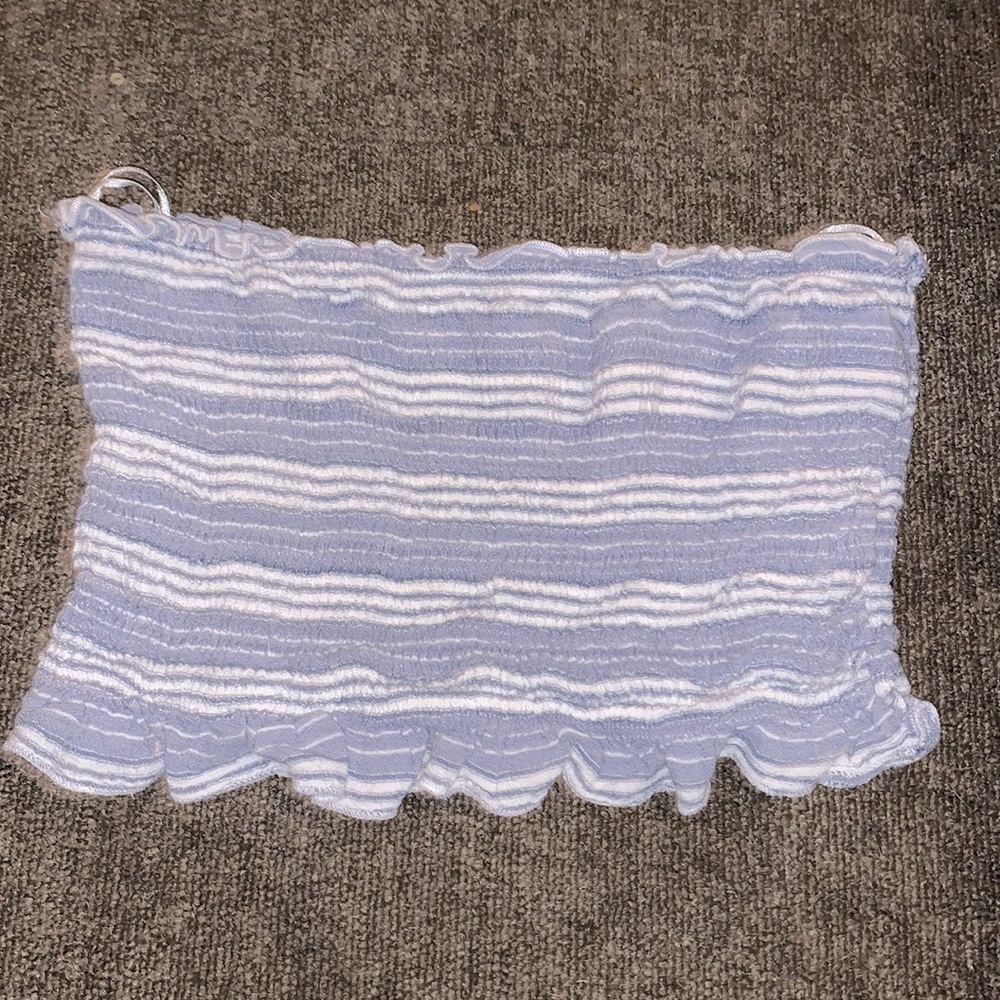 White and light blue crop top